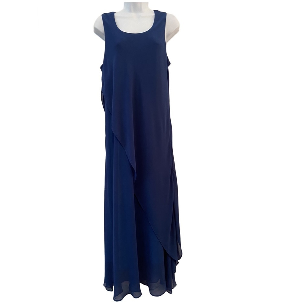 Shavonne Dorsey Tiered Sleeveless Maxi Dress With Chiffon Overlay Aqua Navy S